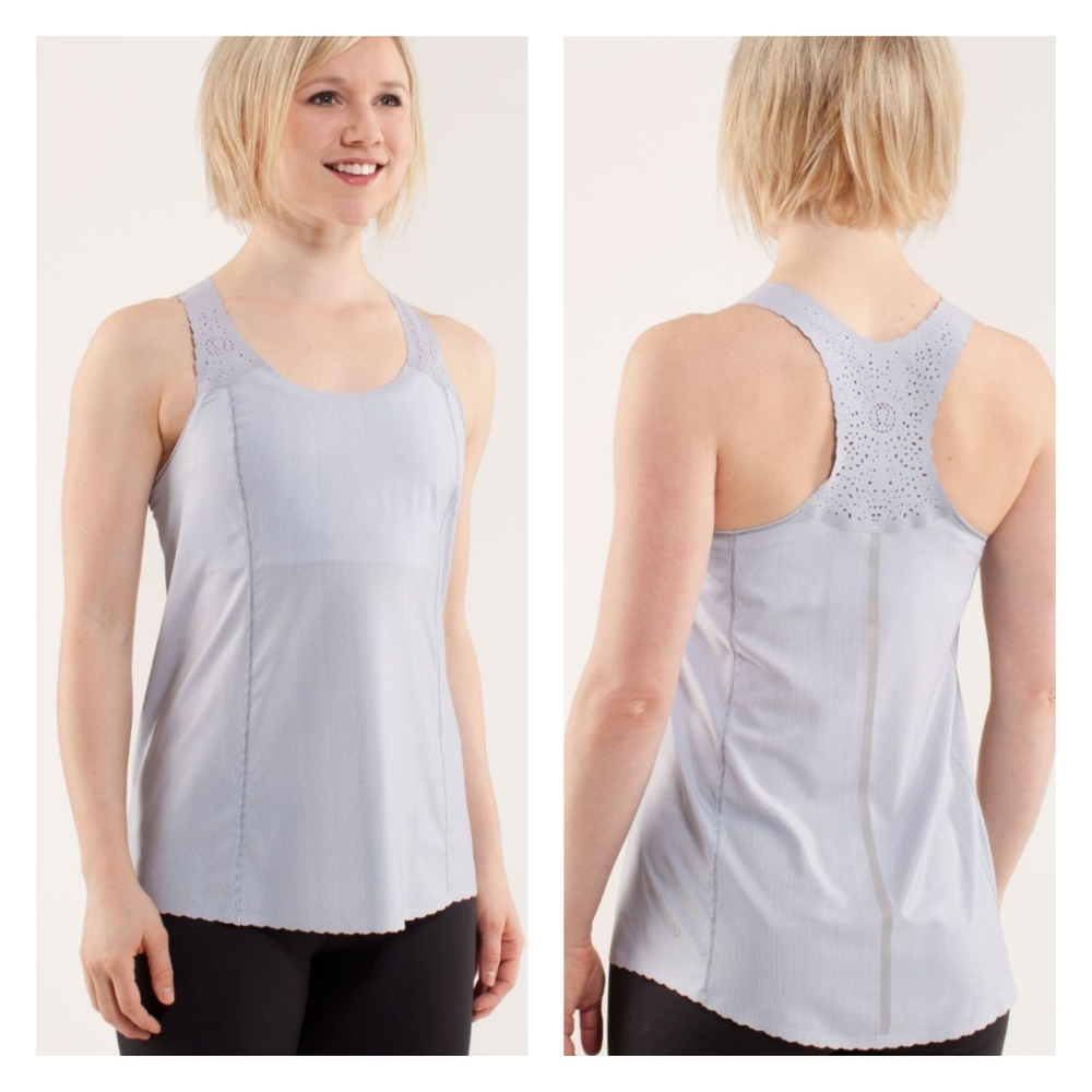 Lululemon Run A Marathon Singlet Wee Stripe Printed White Fossil Tank Top 6